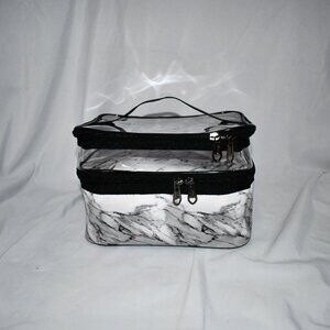 MKPCW Makeup Bag Double layer Travel Cosmetic Case in White marble NEW